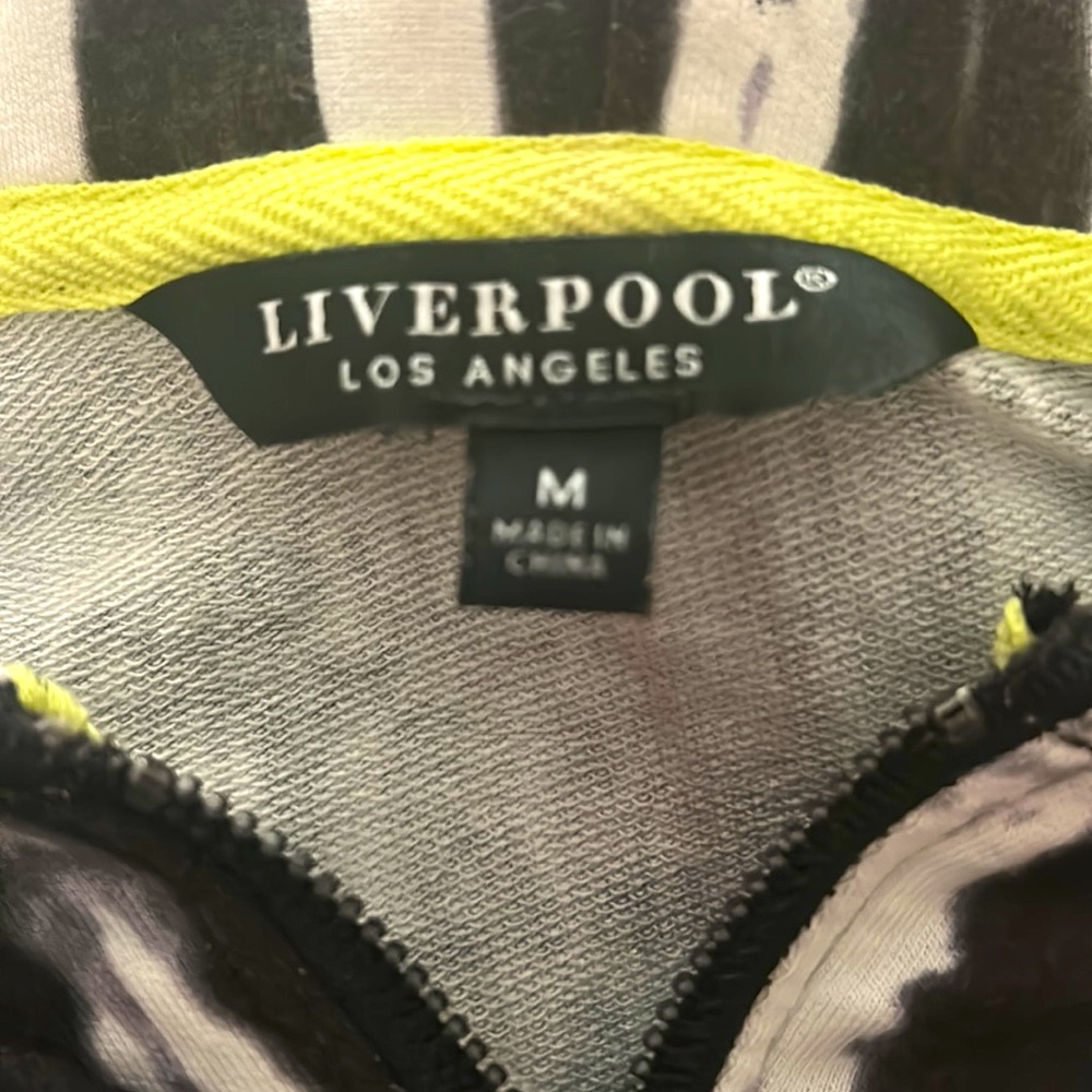 LIVERPOOL Tie Dye JACKET🖤Full Zip HOODIE Black & White💚Lime Green Side Stripe - Picture 3 of 13